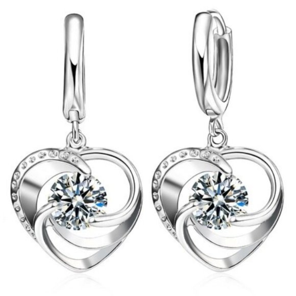 Jewelry - ❤️ Heart Earrings 925 Sterling Silver Hoop Drop Cute Jewelry